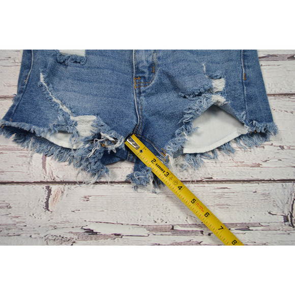 Nature Denim Cut-Off Distressed Jean Shorts Women Junior Size XS Pre-Owned - Picture 5 of 11